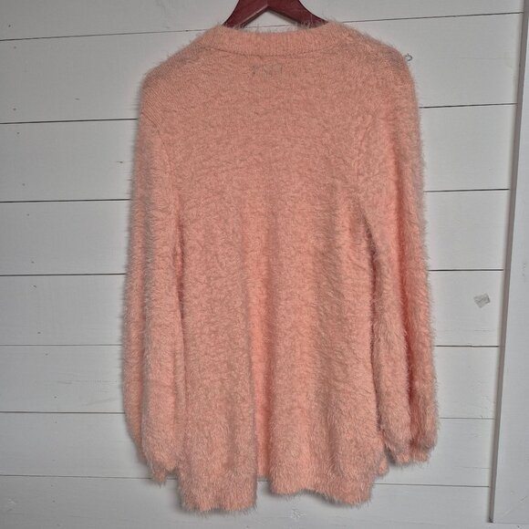 Kaari Blue Womens Peach Fuzzy Open Front Cardigan Sweater Size L Soft and Cozy - Picture 6 of 6
